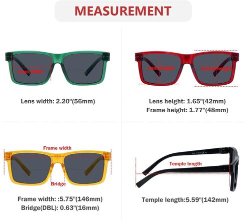 Eyekepper 6 Pack Oversize Bifocal Reading Sunglasses with Metalless Screwless Spring Hinges for Wide Face in Kuwait