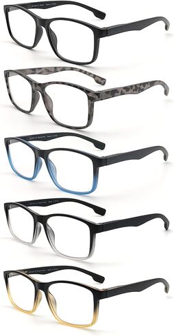 5-Pack Large Reading Glasses with each Pouch Cloth for Men Women Blue Light Blocking Spring Hinge Readers in Saudi Arabia