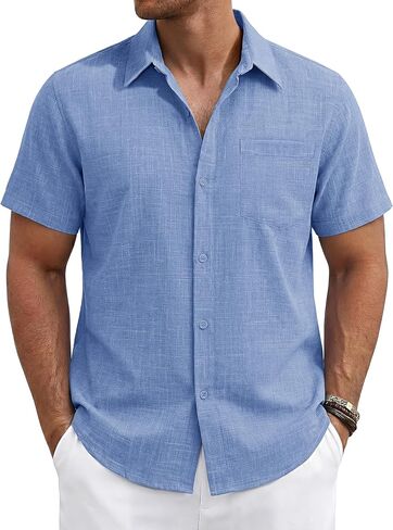 TACVASEN Men's Button Down Shirts Short Sleeve Casual Shirt Summer Beach Wedding Vacation Shirt with Pocket in Kuwait