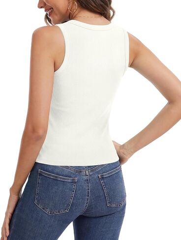 DB MOON Women Built-in Bra Sleeveless Tank Top Padded Ribbed Tops Slim Fitted Basic Camisole in Saudi Arabia