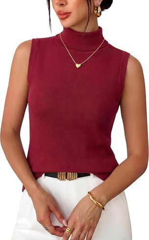 Arach&Cloz Women's Wool Blend Slim Fit Soft Turtleneck Business Casual Tank Tops in Saudi Arabia