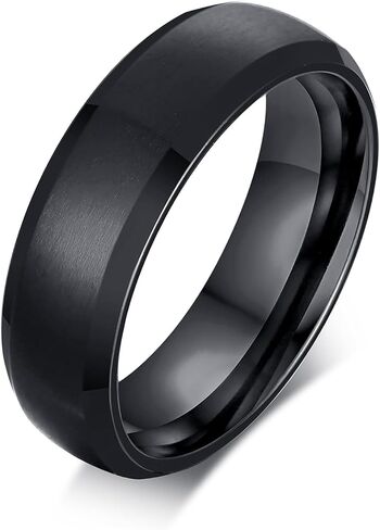 TTVOVO Mens Brushed Matte Ring Wedding Band 4MM/6MM/8MM/10MM Black/Blue/Silver Stainless Steel Rings for Men Women Wedding Engagement Bands Matte Finish Beveled Polished Edge Comfort Fit US Size 4-14 in Saudi Arabia