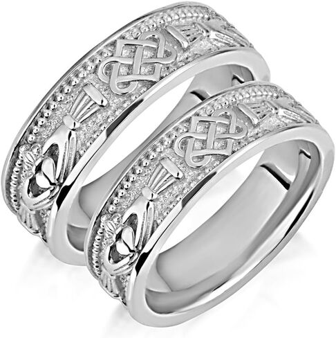 Claddagh Gold .925 Sterling Silver Unisex Irish Celtic Claddagh Heart Trinity Knot Wedding Band Ring Set in Kuwait