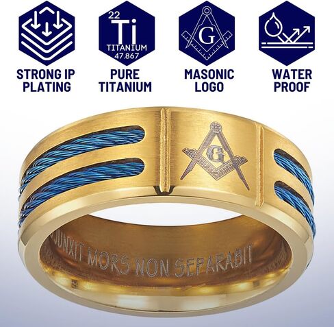 خاتم ماسوني ماسوني رجالي من التيتانيوم من MasonicMan نقش لاتيني داخل الطراز 4 in Kuwait