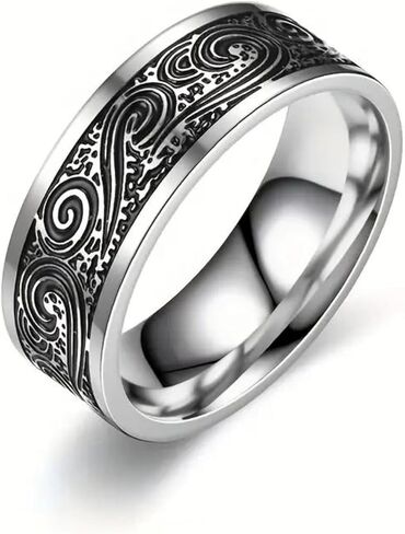 Men's Wave Ring Stainless Steel Celtic Spiral Knot Ring - Celtic Swirl Ring, Vintage Engraved Band for Gothic, Viking, and Alternative Fashion, ocean, Punk biker Talisman, Amulet in Saudi Arabia