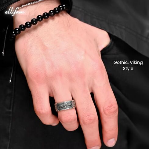 Men's Wave Ring Stainless Steel Celtic Spiral Knot Ring - Celtic Swirl Ring, Vintage Engraved Band for Gothic, Viking, and Alternative Fashion, ocean, Punk biker Talisman, Amulet in Saudi Arabia