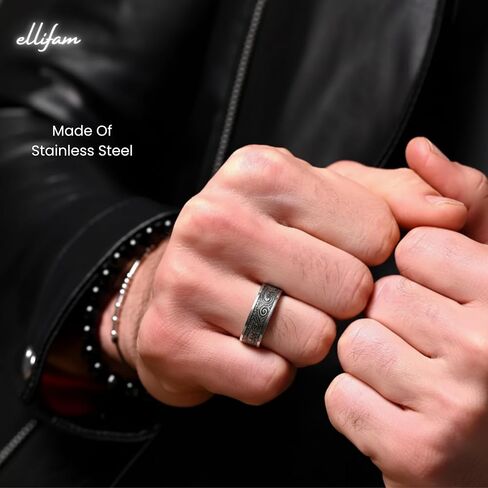 Men's Wave Ring Stainless Steel Celtic Spiral Knot Ring - Celtic Swirl Ring, Vintage Engraved Band for Gothic, Viking, and Alternative Fashion, ocean, Punk biker Talisman, Amulet in Saudi Arabia