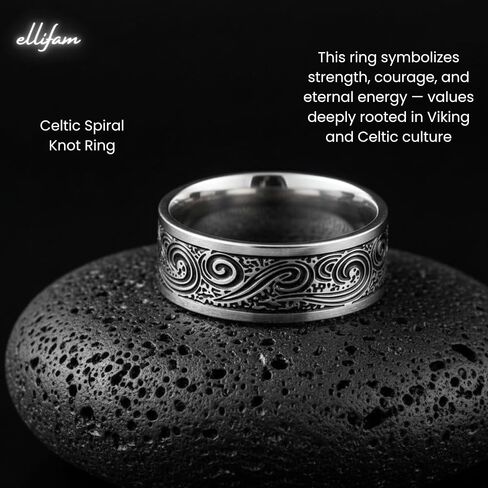 Men's Wave Ring Stainless Steel Celtic Spiral Knot Ring - Celtic Swirl Ring, Vintage Engraved Band for Gothic, Viking, and Alternative Fashion, ocean, Punk biker Talisman, Amulet in Saudi Arabia