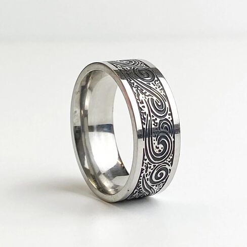 Men's Wave Ring Stainless Steel Celtic Spiral Knot Ring - Celtic Swirl Ring, Vintage Engraved Band for Gothic, Viking, and Alternative Fashion, ocean, Punk biker Talisman, Amulet in Saudi Arabia