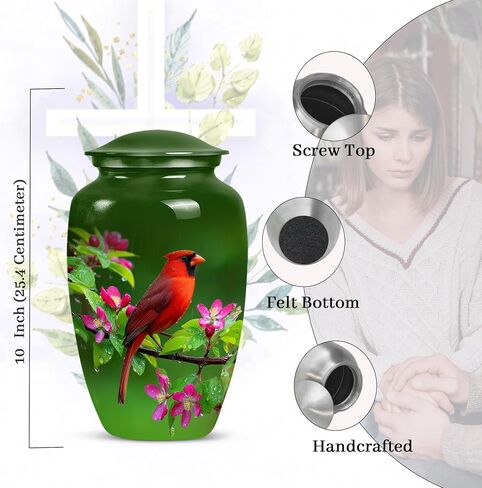 Red Cardinal Bird Urn for Ashes - Cremation Urns for Human Ashes - Green Funeral Urn for Adult Male - Small Urns for Human Keepsake - Decorative for Women (Combo 10" & 3") in Saudi Arabia