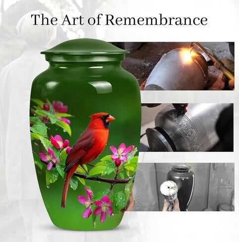 Red Cardinal Bird Urn for Ashes - Cremation Urns for Human Ashes - Green Funeral Urn for Adult Male - Small Urns for Human Keepsake - Decorative for Women (Combo 10" & 3") in Saudi Arabia