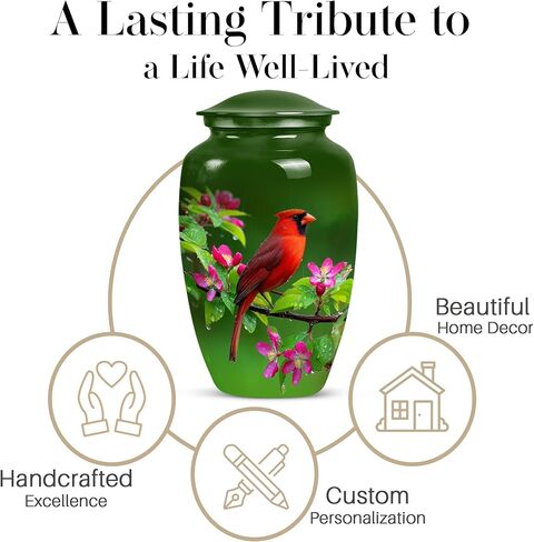 Red Cardinal Bird Urn for Ashes - Cremation Urns for Human Ashes - Green Funeral Urn for Adult Male - Small Urns for Human Keepsake - Decorative for Women (Combo 10" & 3") in Saudi Arabia