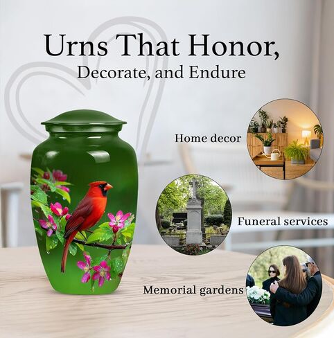 Red Cardinal Bird Urn for Ashes - Cremation Urns for Human Ashes - Green Funeral Urn for Adult Male - Small Urns for Human Keepsake - Decorative for Women (Combo 10" & 3") in Saudi Arabia