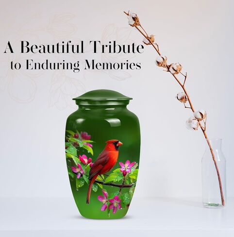 Red Cardinal Bird Urn for Ashes - Cremation Urns for Human Ashes - Green Funeral Urn for Adult Male - Small Urns for Human Keepsake - Decorative for Women (Combo 10" & 3") in Saudi Arabia