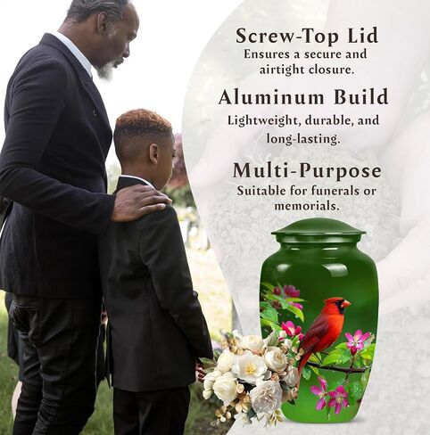 Red Cardinal Bird Urn for Ashes - Cremation Urns for Human Ashes - Green Funeral Urn for Adult Male - Small Urns for Human Keepsake - Decorative for Women (Combo 10" & 3") in Saudi Arabia