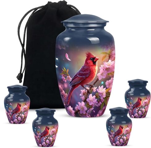 Red Cardinal Bird Urn for Ashes - Cremation Urns for Human Ashes - Green Funeral Urn for Adult Male - Small Urns for Human Keepsake - Decorative for Women (Combo 10" & 3") in Saudi Arabia
