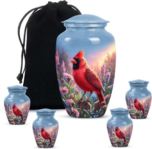 Red Cardinal Bird Urn for Ashes - Cremation Urns for Human Ashes - Green Funeral Urn for Adult Male - Small Urns for Human Keepsake - Decorative for Women (Combo 10" & 3") in Saudi Arabia