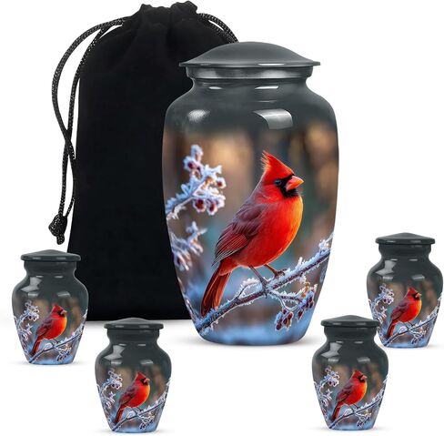 Red Cardinal Bird Urn for Ashes - Cremation Urns for Human Ashes - Green Funeral Urn for Adult Male - Small Urns for Human Keepsake - Decorative for Women (Combo 10" & 3") in Saudi Arabia