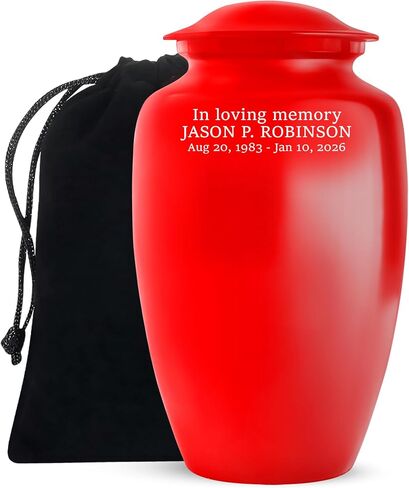Green Personalized Cremation Urn for Adult Human Ashes - Custom Name - Large Handcrafted Funeral Urn for Memorial Gift (10 Inch) in Saudi Arabia