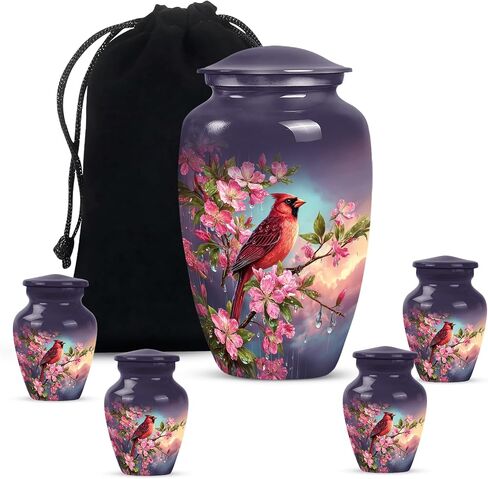 Red Cardinal Bird Urn for Ashes - Cremation Urns for Human Ashes - Green Funeral Urn for Adult Male - Small Urns for Human Keepsake - Decorative for Women (Combo 10" & 3") in Saudi Arabia