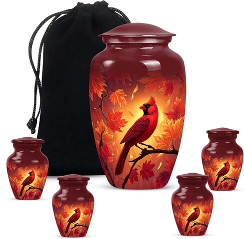 Red Cardinal Bird Urn for Ashes - Cremation Urns for Human Ashes - Green Funeral Urn for Adult Male - Small Urns for Human Keepsake - Decorative for Women (Combo 10" & 3") in Saudi Arabia
