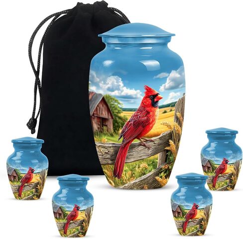 Red Cardinal Bird Urn for Ashes - Cremation Urns for Human Ashes - Green Funeral Urn for Adult Male - Small Urns for Human Keepsake - Decorative for Women (Combo 10" & 3") in Saudi Arabia
