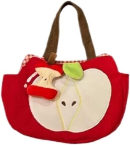 Whimsy Twee Corduroy Tote Bag for Women Whimsical Funky Fruit Purse with Plush Pendant Cutecore Y2k Accessories in Saudi Arabia