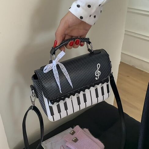 Y2K Jirai Kei Gyaru Piano Purse Women Polka Dot Handbags Shoulder Music Note Cute Bow Bags Cutecore Alt Accessories in Saudi Arabia