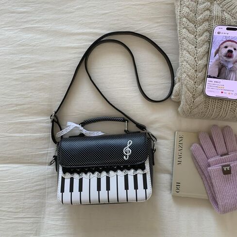 Y2K Jirai Kei Gyaru Piano Purse Women Polka Dot Handbags Shoulder Music Note Cute Bow Bags Cutecore Alt Accessories in Saudi Arabia