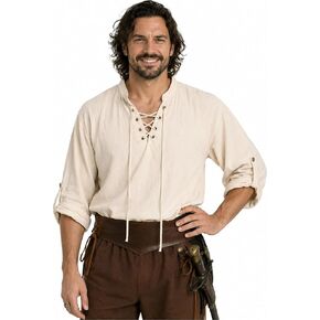 Mens Pirate Shirt 100% Cotton Renaissance Lace Up Peasant Top for Ren Faire in Saudi Arabia