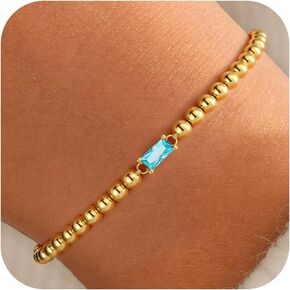 Dainty Birthstone Bracelet for Girls Women 14K-Gold-Plated Beaded Stretch Bracelets Trendy Friendship Birthday Jewelry Gift for for Kids Teens Girls Women in Saudi Arabia