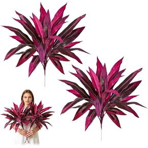 2pcs Large Realistic Artificial Boston Fern & Dragon's Blood Tree Artificial Turf UV Resistant Red Cordyline Ti Plants Red/Pink Vibrant Purple Leaves (A) in Saudi Arabia