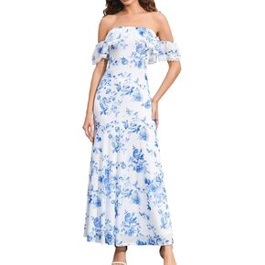 Auraxe Summer Floral Formal Wedding Guest Maxi Dresses for Women Off Shoulder Lace Bridal Shower Mesh Long Dress 2026 in Saudi Arabia