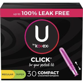 U By Kotex Click Compact Tampons, Multipack, Regular/Super Absorbency, Unscented, 30Count (Packaging May Vary), 0.380 Lb in Saudi Arabia