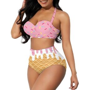 Women's Two Piece Swimsuit Sexy Tummy Control Bikini Sets High Waist Bathing Suits Ruched Ruffle Push Up for Women in Saudi Arabia