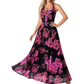 Women’s Summer Floral Wedding Guest Maxi Dress Spring Halter Cowl Neck Flowy Formal Cocktail Long Beach Dresses in Saudi Arabia
