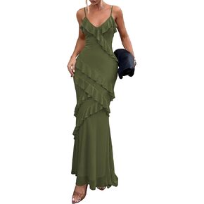 PRETTYGARDEN Women 2026 Wedding Guest Cocktail Maxi Dress Spaghetti Strap Sleeveless V Neck Bodycon Mesh Party Summer Outfits in Kuwait