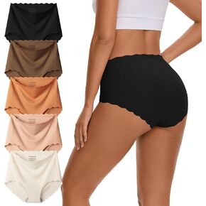 INNERSY Seamless High Waisted Underwear for Women Scalloped Edge No Show Ladies Panties Lightweight Briefs 5-Pack in Kuwait
