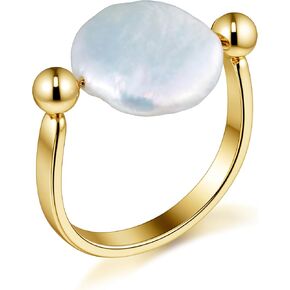 Baroque Pearl Ring Rotatable Gold Plated Elegant Statement Jewelry for Women Size 7 in Saudi Arabia