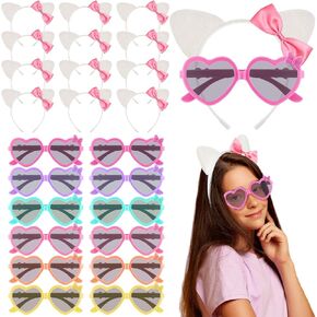 24 Pcs Kitty Cat Ears Headband Birthday Party Gifts Kitten Bow Heart Sunglasses Party Decorations for Women Costume(Cool Style,Multicolor) in Saudi Arabia