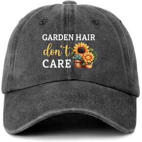 Funny Sunflower Hats Garden Hair Don't Care Printed Cotton Adjustable Baseball Caps for Men Women Distressed Washed Black Baseball Hats Trendy Birthday Gifts for Dad Mom Colleague Friend in Saudi Arabia