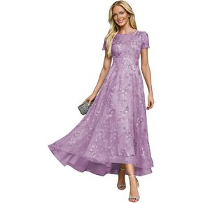 DREAMIND Sequin Lace Mother of The Groom Dresses Scoop Neck Tea Length Tulle Mother of The Bride Dresses for Women High-Low in Saudi Arabia