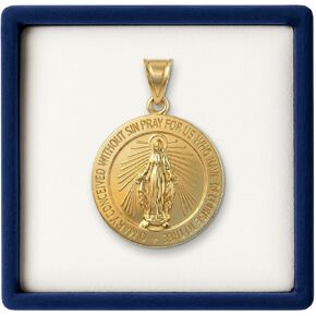 Cross+Crown Premium 14K Yellow Gold Virgin Mary Medal for Women & Men, Shiny Finish, Durable Double-Bonded 14K Yellow Gold Virgin Mary Pendant for Necklace, Women & Mens Gold Virgin Mary Medal, Handcrafted Religious Jewelry in the USA, 0.75" in Saudi Arabia