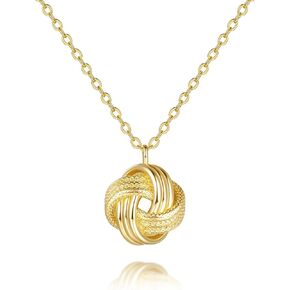Gold Pendant Necklace 14K Gold Necklaces for Women Love Knot Necklace Artistic Knot Design with Stamped Textures Interlocking Circle Pendant Necklaces for Women Trendy in Saudi Arabia