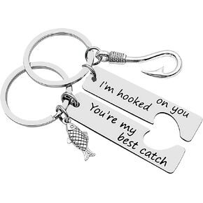 URSMART 2 Pcs Couple Keychain, Fishing Keychain Fishing Gifts for Boyfriend Husband Hubby Fishing Lover Keychains Valentine’s Day Christmas Gift You're My Best Catch I'm Hooked on You in Saudi Arabia