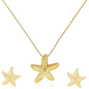 Mikovivi Starfish Necklace & Earrings, 18K Gold Plated Stylish Summer Beach Charm Necklace and Gold Starfish Earrings Delicate Summer Jewelry for Women Friend Wife Gift in Kuwait