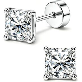 Diravo Princess Cut CZ Stud Earrings for Women Men, 14K Gold Plated 925 Sterling Silver Square Cubic Zirconia Simulated Diamond Studs Hypoallergenic (3-8MM) in Saudi Arabia