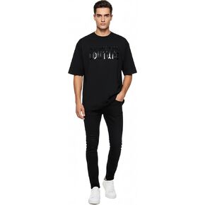 تي شيرت VERSACE JEANS COUTURE باللون الأسود للرجال برسومات قوطي مقاس كبير in Kuwait