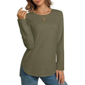 NORACORA Cotton Long Sleeve Shirts for Women Crewneck Tunic Tops Side Split Casual Basic Fall 2026 Trendy T Shirt Blouse in Saudi Arabia