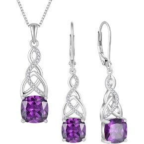 Infinity Irish Celtic Knot Jewelry Set for Women Princess Cut Amethyst Necklace & Earrings February Birthstone Jewelry Gifts in Kuwait